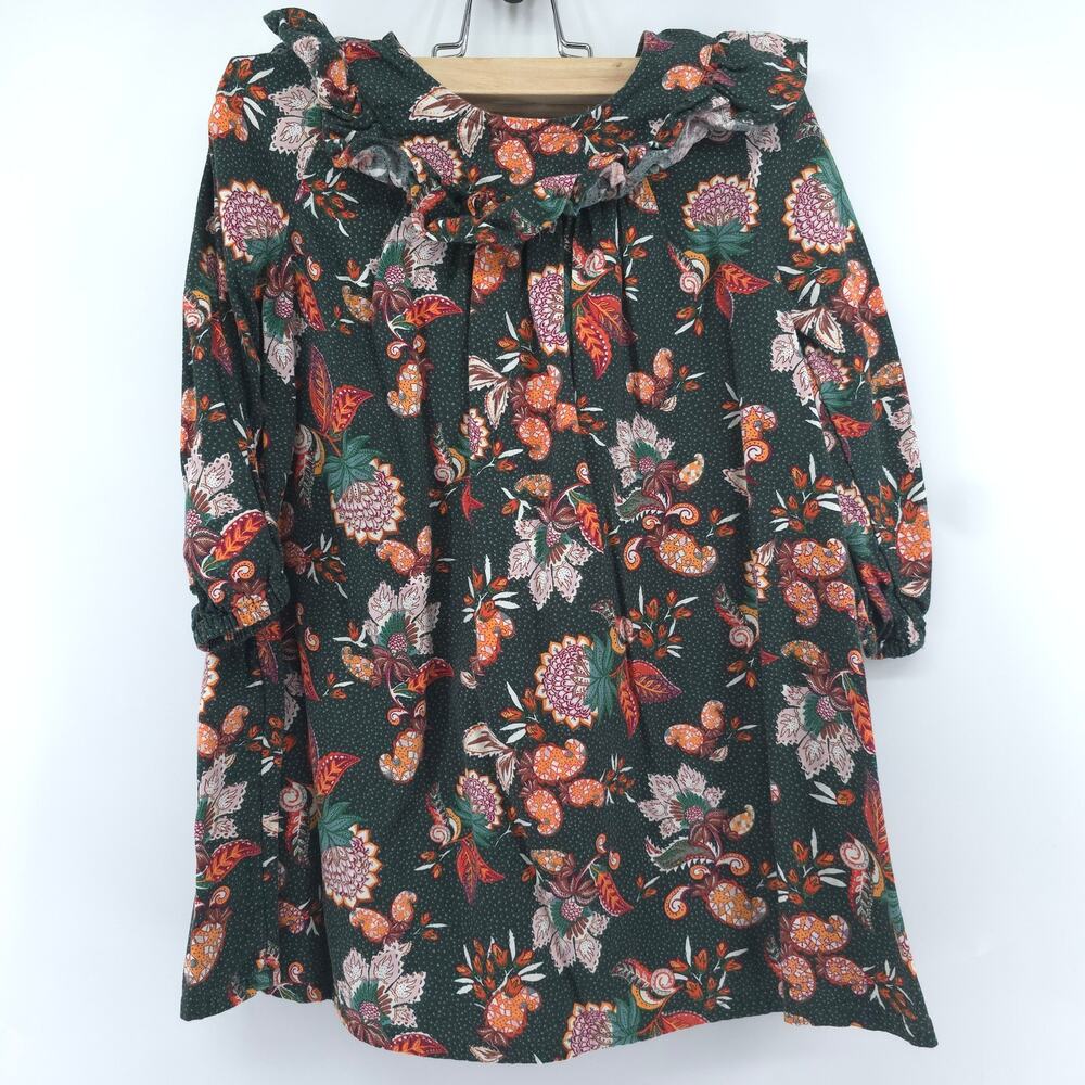 Old Navy 4T Boho Holiday Heritage Floral Dress Balloon Sleeves Ruffle Neckline